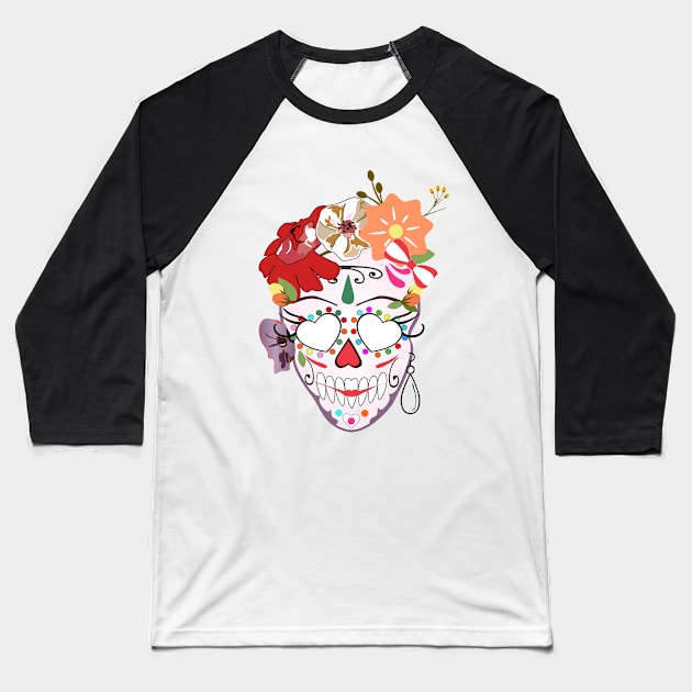 Skull woman beauty and flowers Baseball T-Shirt by dobriarto